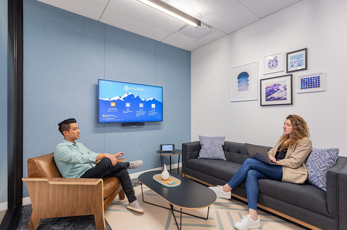 Snowflake employees in a meeting room in the Snowflake Dublin office