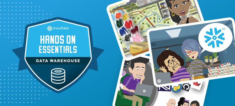 Snowflake Hands-On Essentials Badge and course thumbnails
