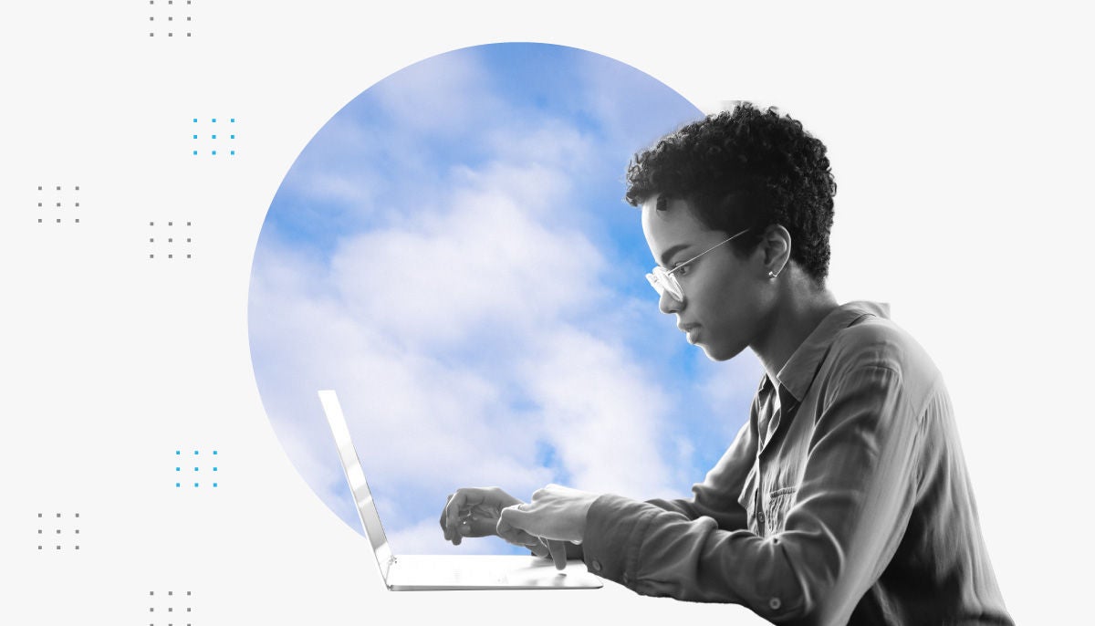 Composite illustration of a data engineer typing on a laptop