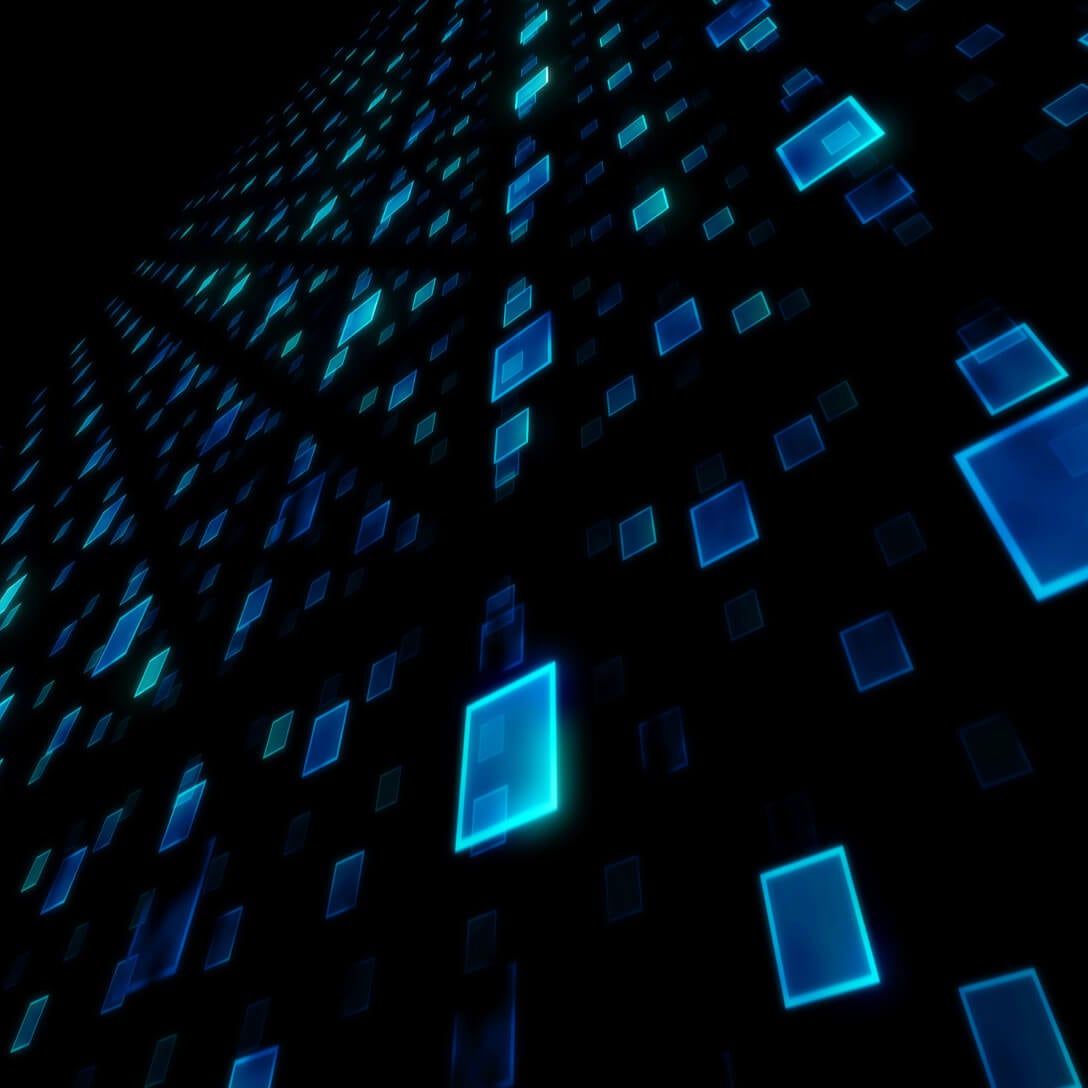 blue square visual with black background