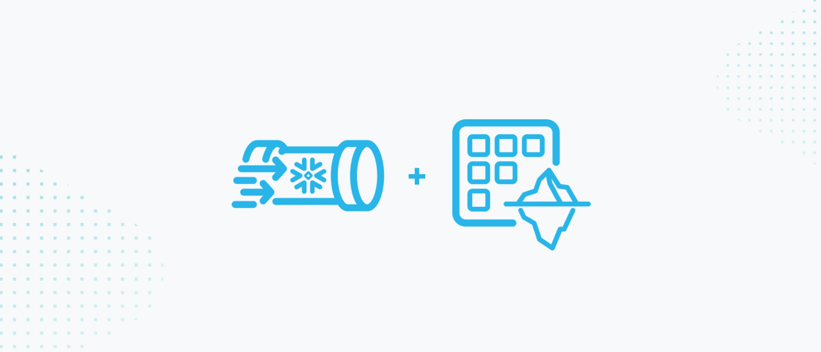 visual of snowflake blue data engineering icon with plus sign icon in the middle and a iceberg tables icon on the right