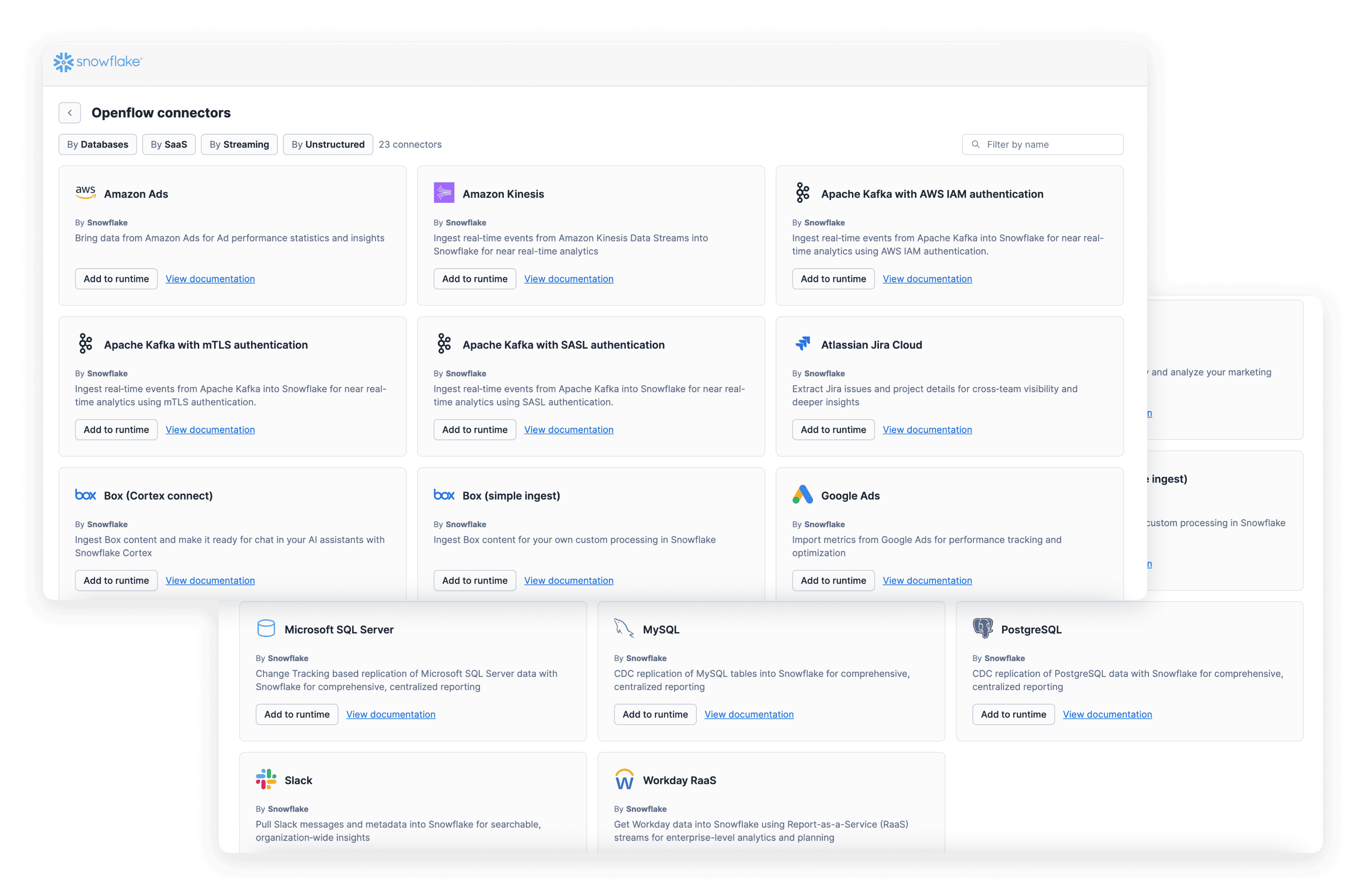 Library of Openflow connectors on Snowflake
