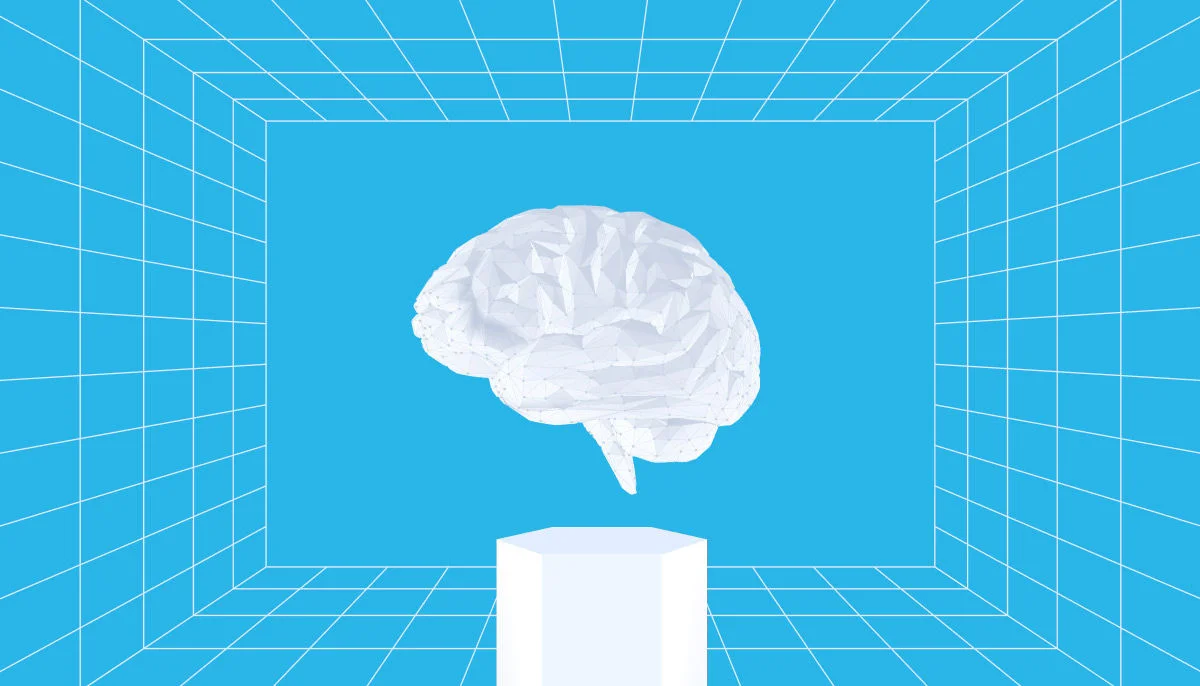 floating brain on a blue background