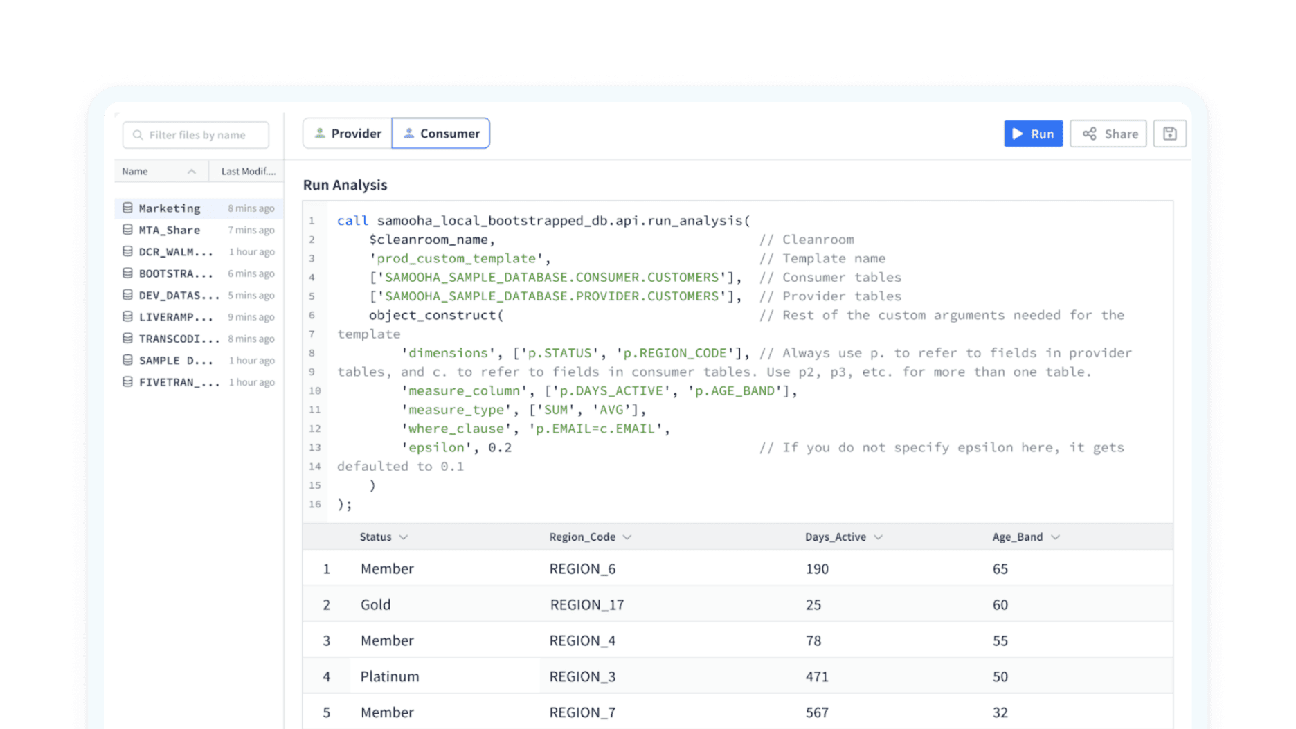 Snowflake Data Clearn Rooms SQL queries