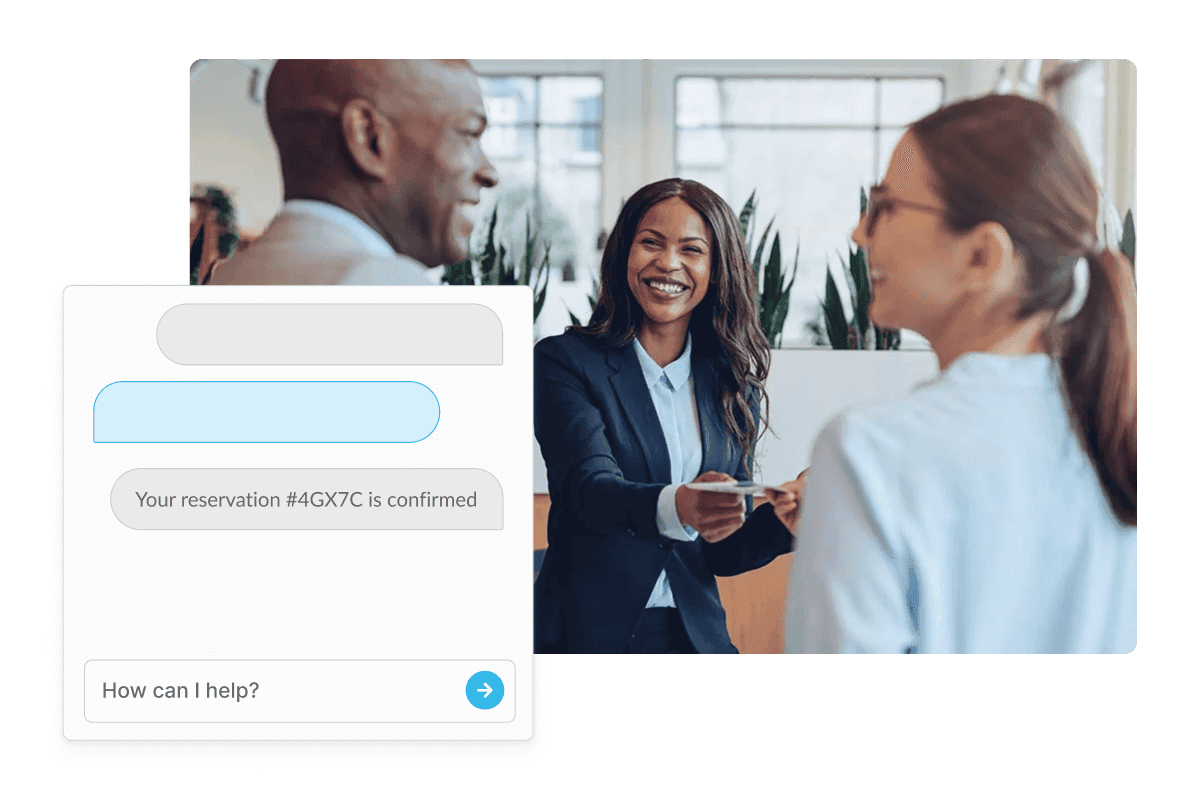 Illustration of a chatbot confirming a reservation for a hotel stay