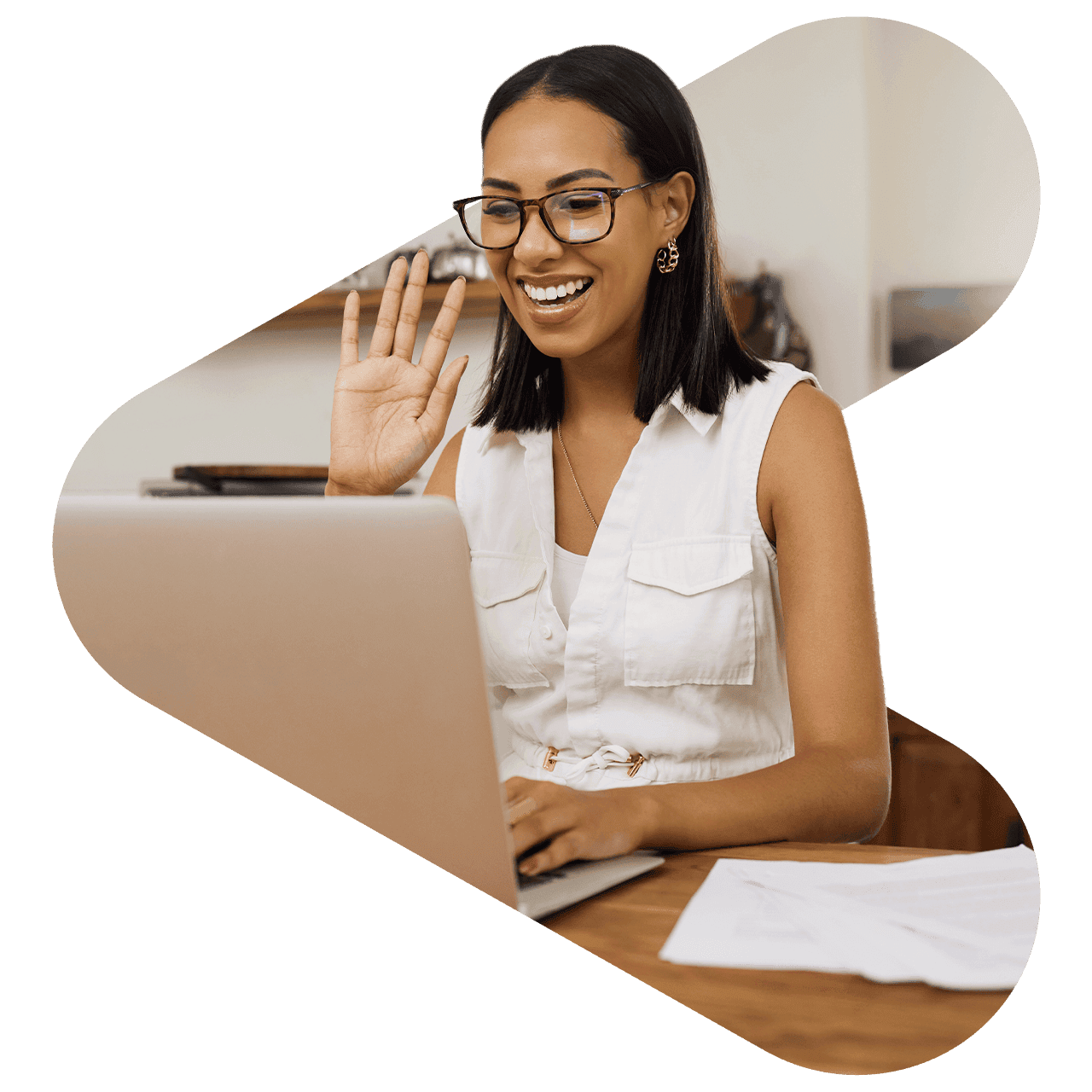 woman on video call on laptop